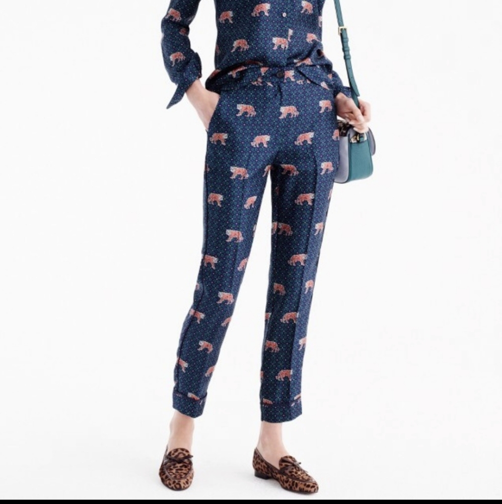 JCrew Silk Easy Pant in Tiger Print